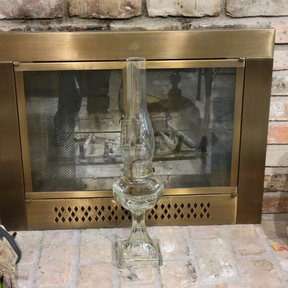 Vintage Greek Key Oil Lamp with Chimney, Hurricane Table Lantern - Picture 1 of 7